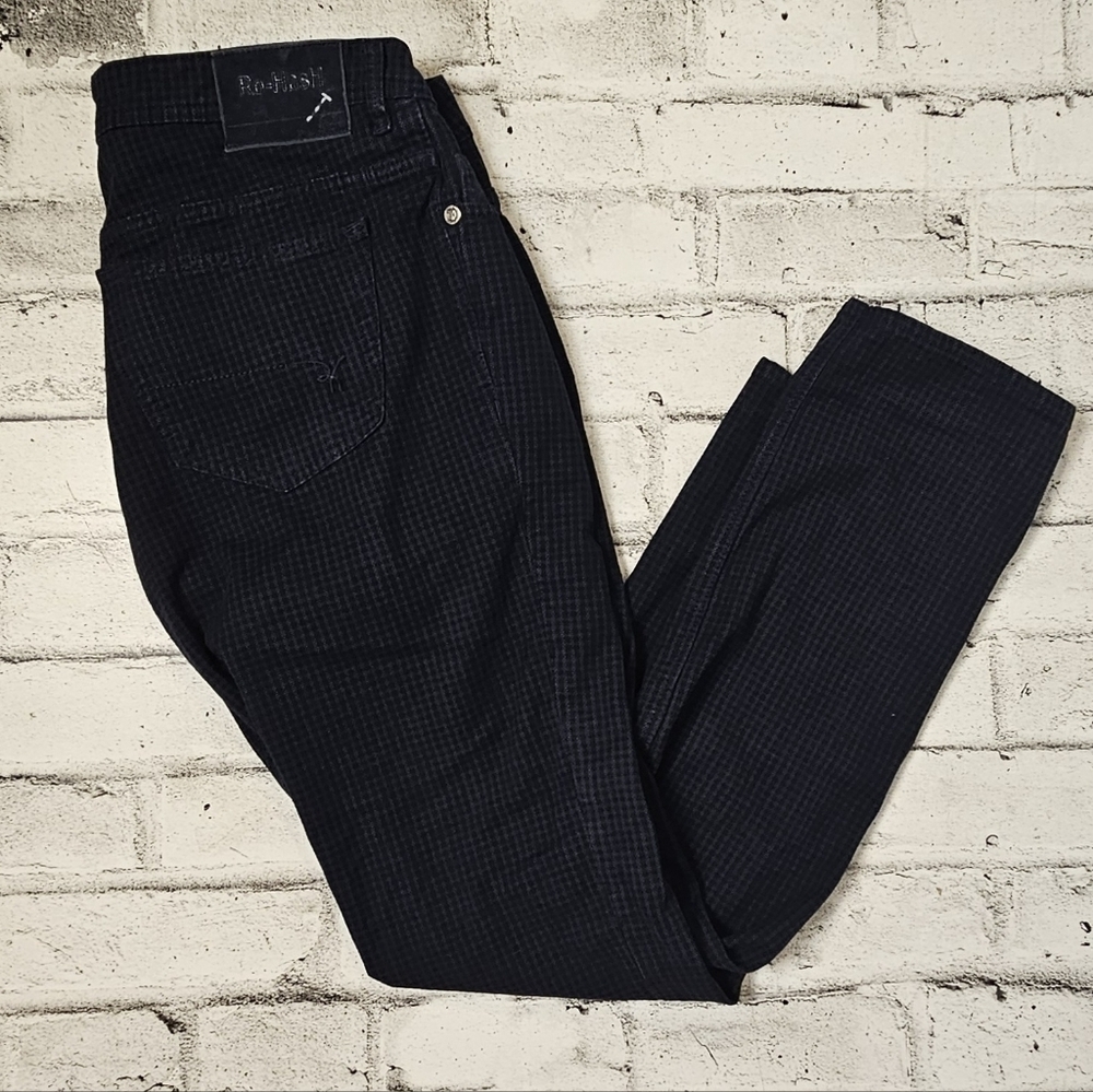Re-Hash Men’s Checkered Denim Pants Blue Size 40 Contemporary Fit